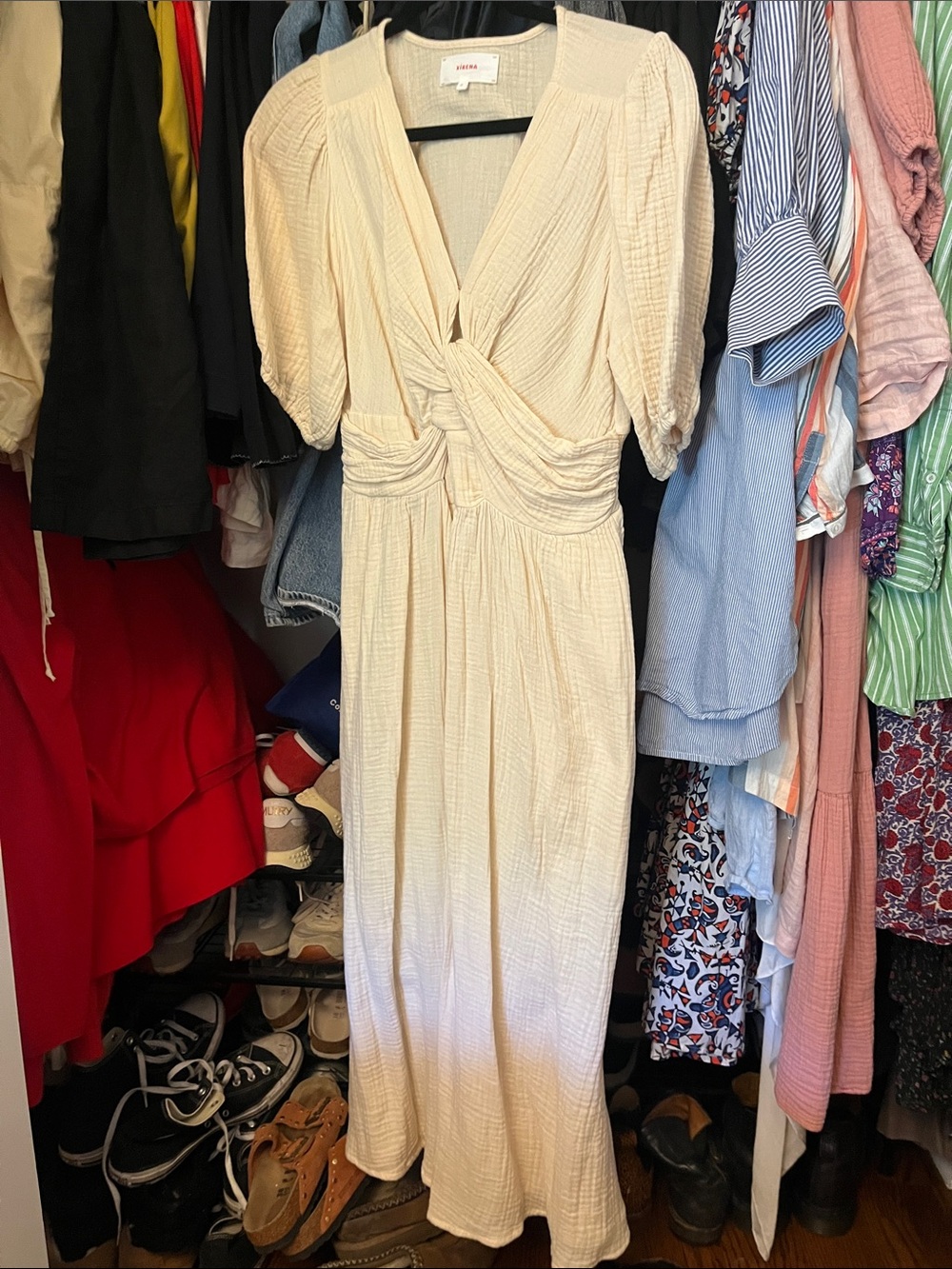 Xirena Cream Twisted Front Midi Dress